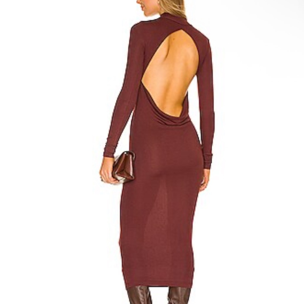 Alix NYC Anderson‎ Dress Midi Open Back Long Sleeve in Clove Size Small